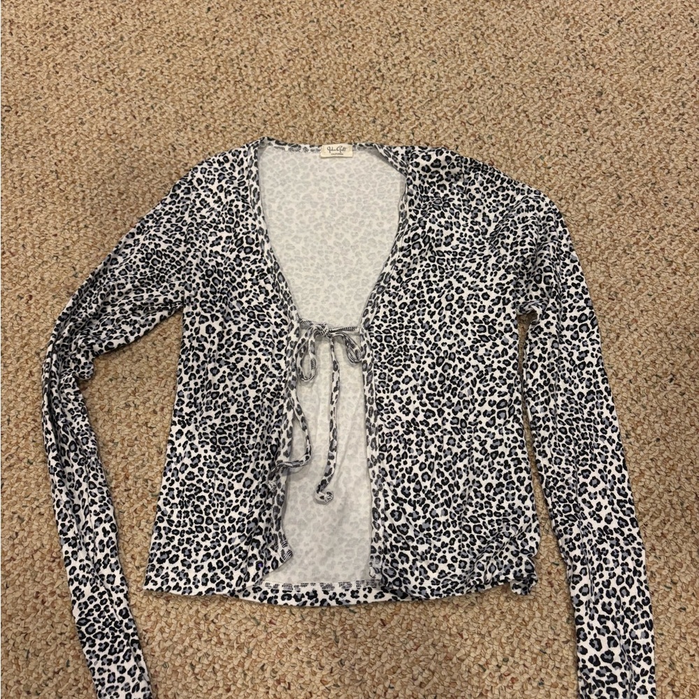 Brandy Melville White and Black Animal Print Cardigan